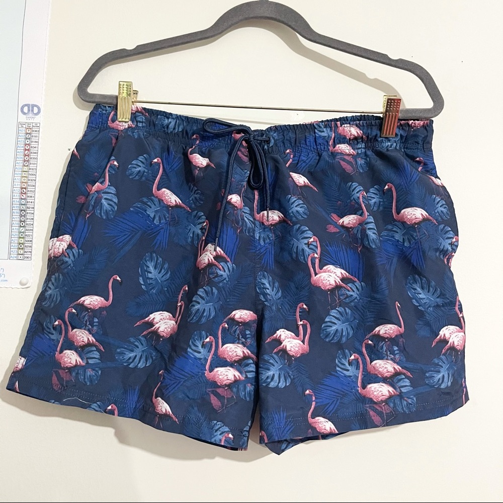 PRIMARK Blue Flamingo Print Swim Trunks Size Large